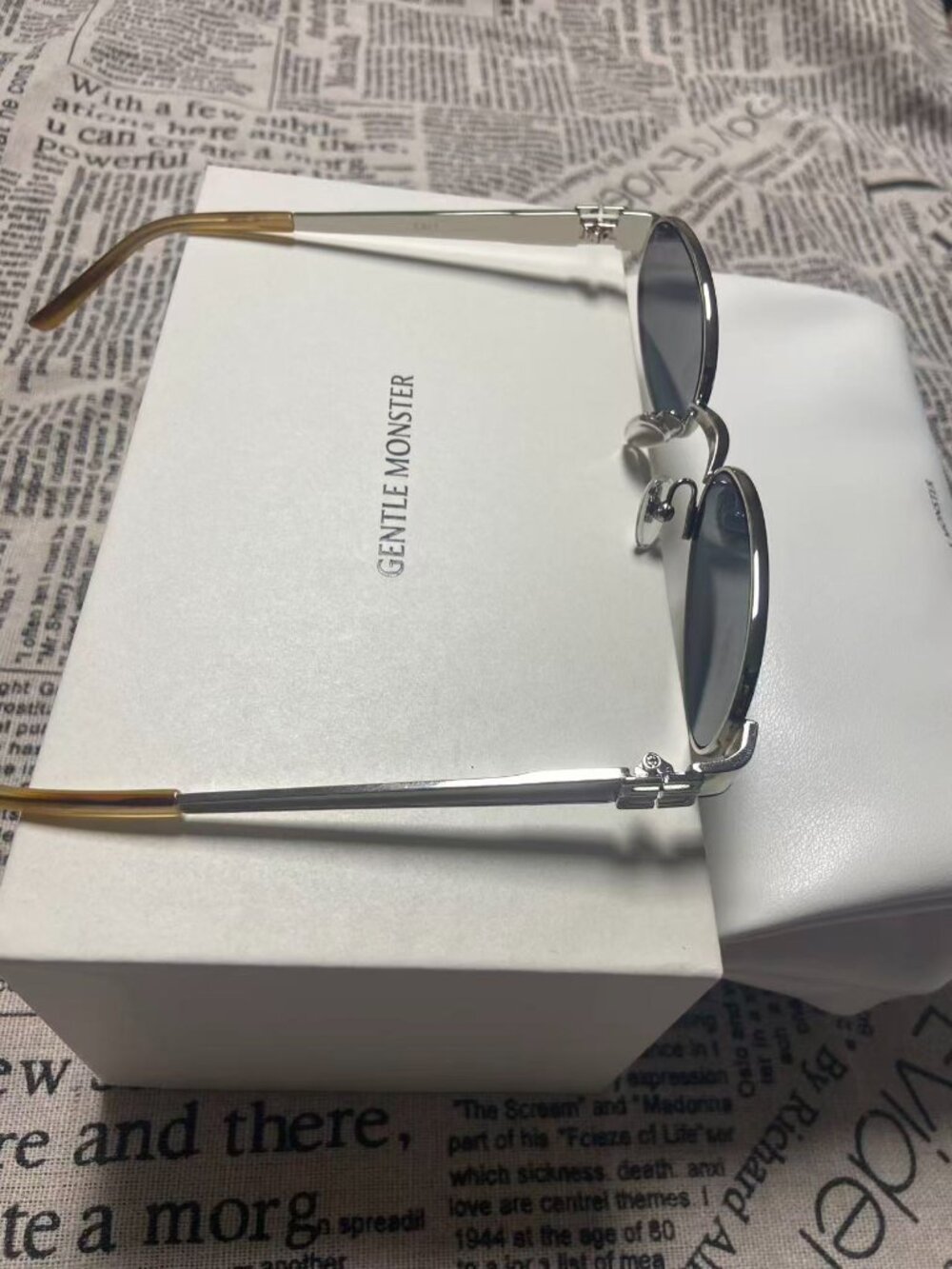 Gentle Monster Oval Slim Silver Frame Black Lens Sunglasses Y2K Unisex w/ Case - Picture 5 of 6